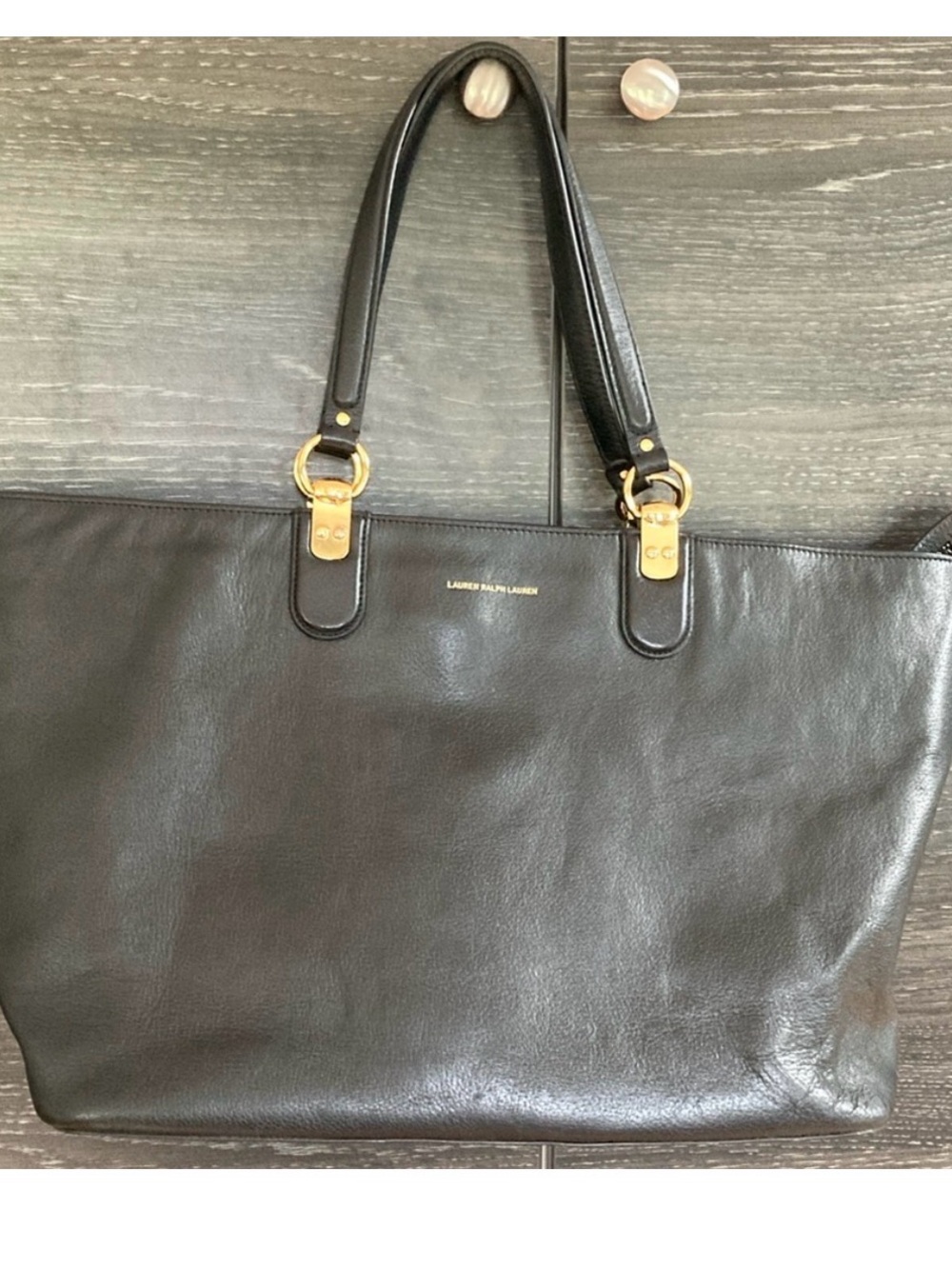 EUC Lauren Ralph Lauren
Black Leather Carry All Tote